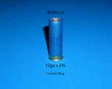 Load image into Gallery viewer, 12 x 2¾ inch (12ga x 70mm) shotshell with a regular 1 ounce Slug