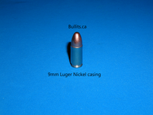 Load image into Gallery viewer, 9mm Luger (9x19) Nickel casings with 115gr, Round Nose bullet.