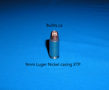 Load image into Gallery viewer, 9mm Luger (9x19) Nickel casings with Hornady’s147gr, XTP Hollow Point bullets.