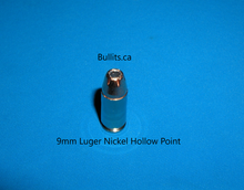 Load image into Gallery viewer, 9mm Luger (9x19) Nickel casings with Hornady’s147gr, XTP Hollow Point bullets.
