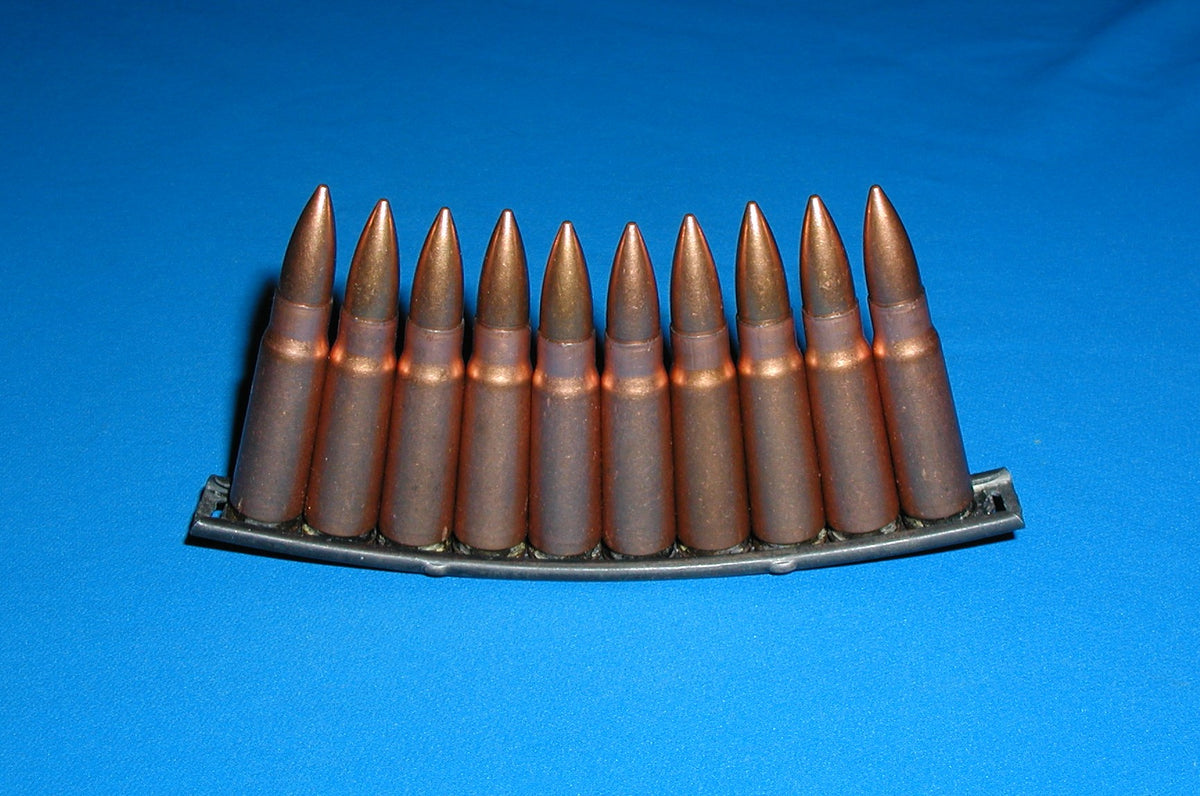 7.62 x 39 (AK47) Copper color Steel casings with FMJ bullets & Stripp