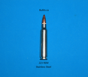 223 REM with a 55gr FMJ bullet & Bright Steel casing