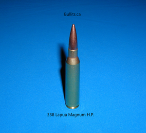 338 Lapua Magnum with Hornady’s 285gr Hollow Point bullet.