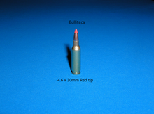 Load image into Gallery viewer, 4.6 x 30mm with a Red Tip bullet.
