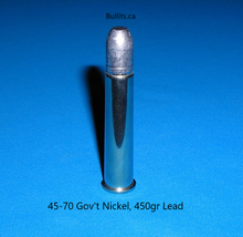 Load image into Gallery viewer, 45-70 Gov’t with a 450gr Lead bullet and Nickel casing
