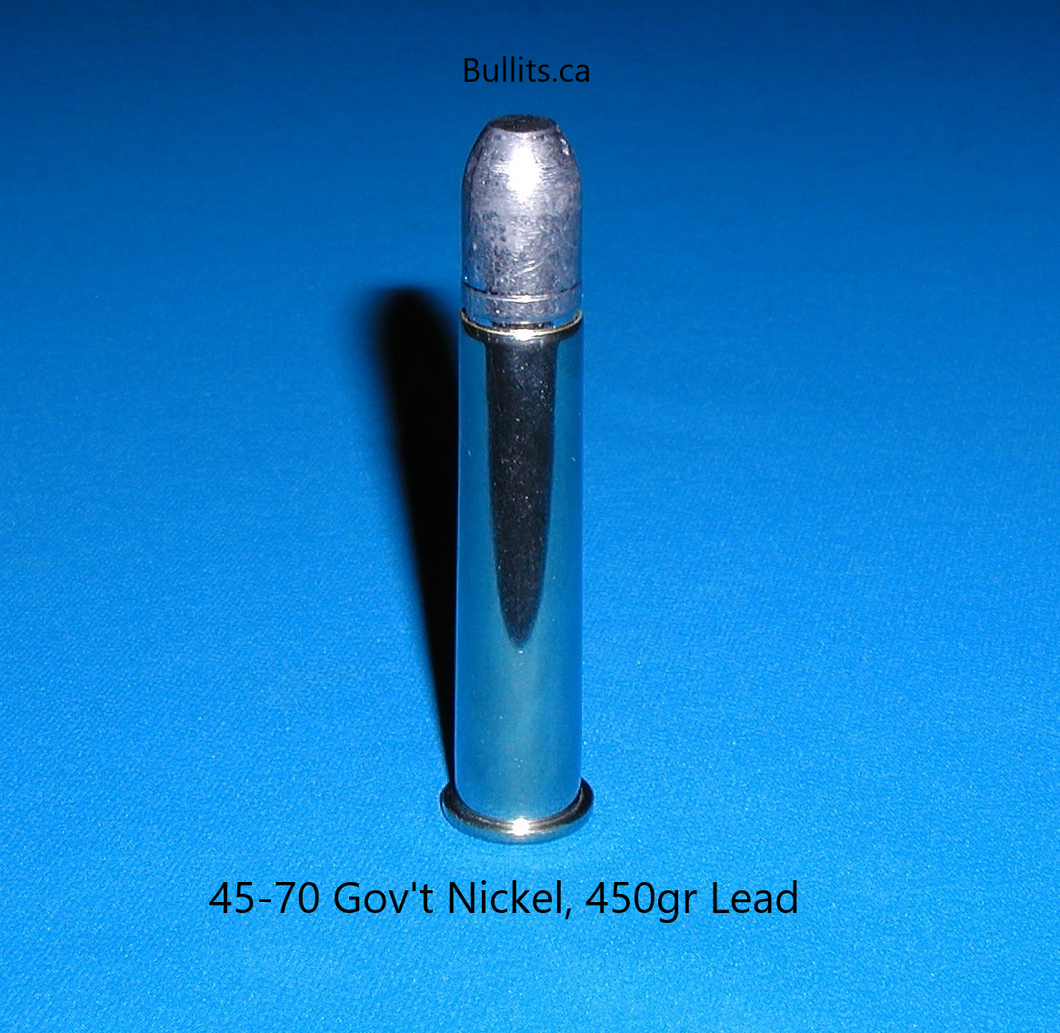 45-70 Gov’t with a 450gr Lead bullet and Nickel casing