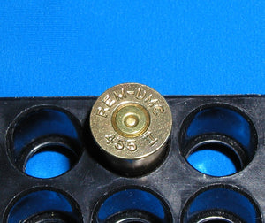 455 Webley with a 220gr cast bullet. The casings are from REM-UMC