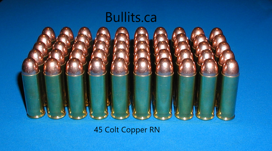 45 Colt (aka 45 Long Colt) with 230gr, Round Nose, Copper plated bullets, lot of 50 (1 box)