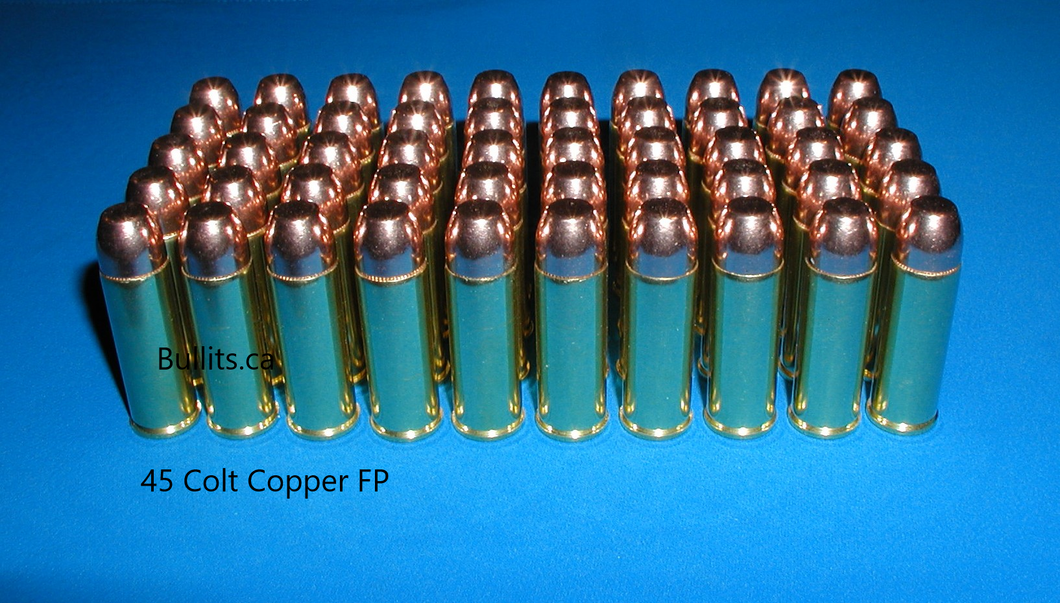 45 Colt (aka 45 Long Colt) with 300gr, Flat Nose, Copper plated bullets, lot of 50 (1 box)