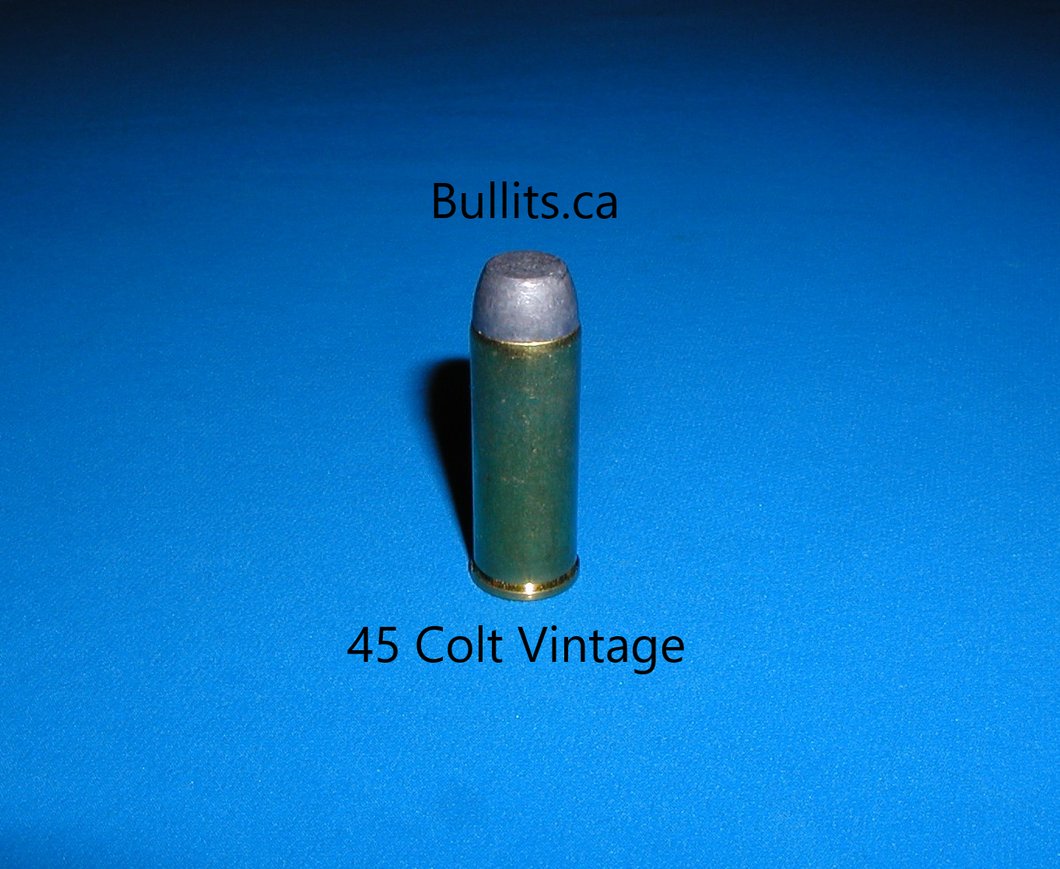 45 Colt (aka 45 Long Colt), with Old Style (vintage) 255gr, Flat top Lead bullet.