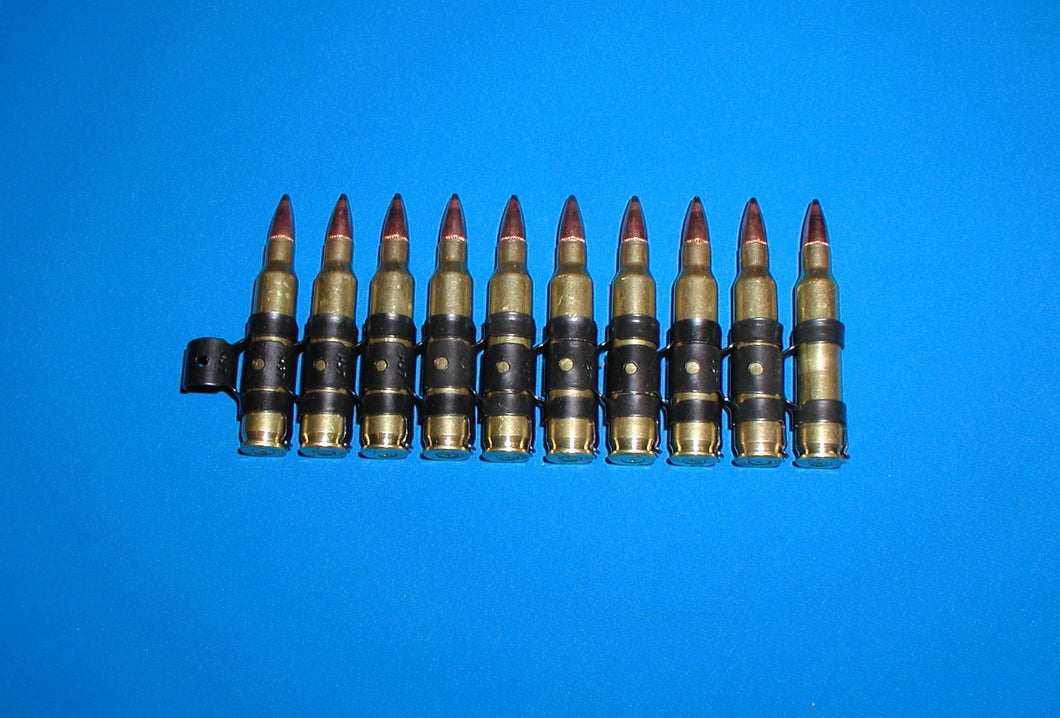 5.56 NATO Linked by 10 with FMJ bullets ( 1 strip of 10 bullets linked )