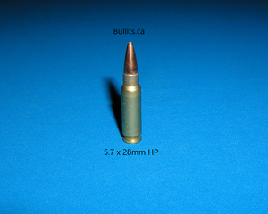 5.7 x 28mm with a 52gr Hollow Point bullet