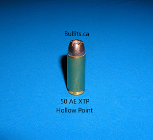 50 AE with a Hornady XTP, 350gr Hollow Point bullet & Brass casing