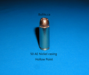 50 AE with a Hornady XTP, 350gr Hollow Point bullet & Nickel casing