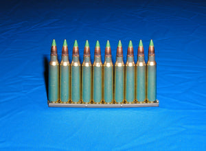 5.56 NATO with Green Tip, Ball Ammunition. Strip of 10 bullets