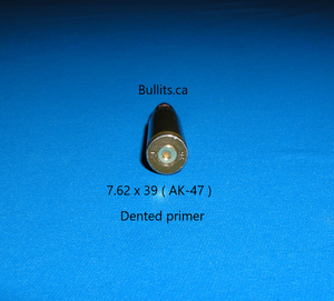 7.62 x 39 (AK-47) Steel casing, Grey/Green color with a Full Metal Jacket bullet