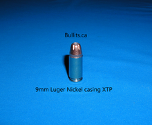 Load image into Gallery viewer, 9mm Luger (9x19) Nickel casings with Hornady’s147gr, XTP Hollow Point bullets.
