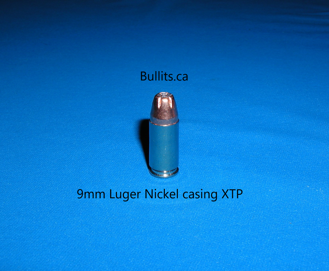 9mm Luger (9x19) Nickel casings with Hornady’s147gr, XTP Hollow Point bullets.
