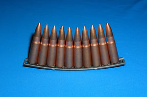 7.62 x 39 (AK-47) Copper color Steel casings with FMJ bullets & Stripper clip with 10 bullets.