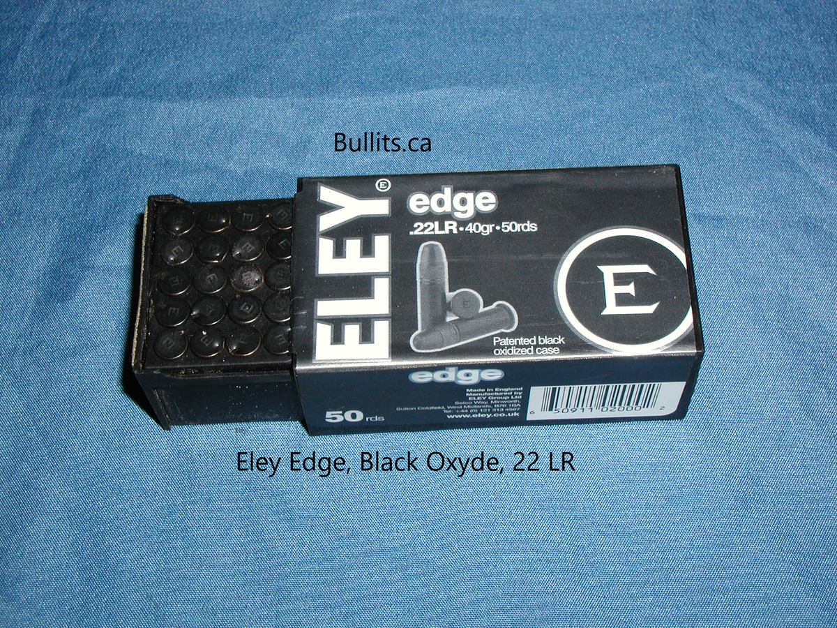 22 LR Eley “Edge”, Black Oxyde casings, 40 grain bullets. Box of 50 ...