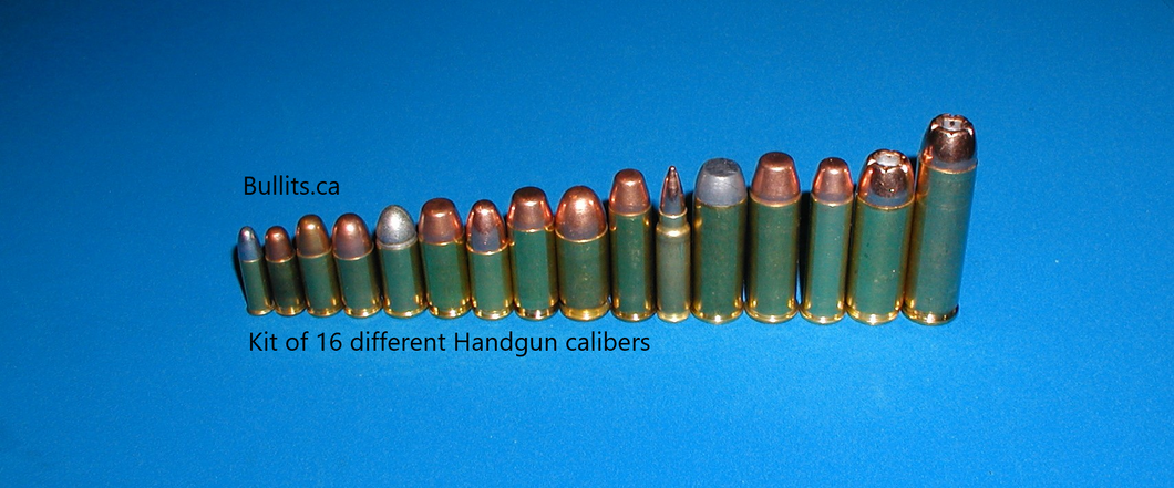 Kit of 16 different Handgun bullets